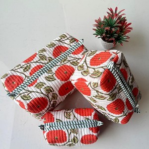 Juego de Bolsas de Aseo Acolchadas con Patrón de Amapolas Bordadas, con Asas Suaves, Organizador de Cosméticos Multifuncional Grande - Product Image 4