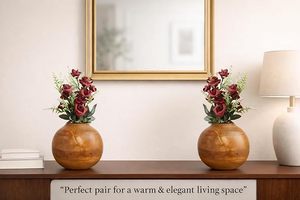Handmade Modern Round Wooden Flower <b>Vase</b> Tabletop Decor for Home Office Hotel Gift - Product Image 3