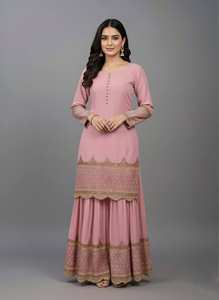 Traje Sharara de Diseñador para Mujer con Bordado de Lentejuelas, Top con Botones Potli y Dupatta de Tela de Red, para Bodas y Celebraciones - Product Image 3