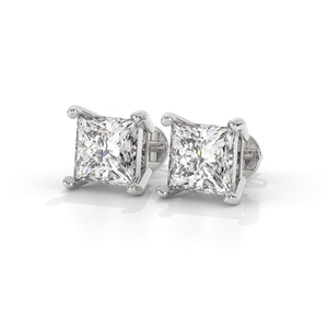 Solitaire Diamond <b>Stud</b> <b>Earrings</b> in 10k 14k 18k White Gold Lab Grown Princess Cut Classic Four Prong Minimal Diamond <b>Studs</b> - Product Image 2
