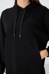 <b>Women</b>’s <b>Black</b> Oversized Pullover Hoodie Sweatshirt Casual Drawstring Hooded <b>Fleece</b> Top with Kangaroo Pocket for Sportswear Cloth - Product Image 5