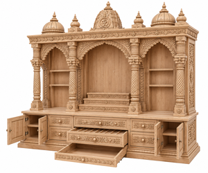 Custom Devghar Teak Wood Mandir with Storage Cabinets For Home Big Size Hand-Carved Wooden Pooja Temple For Home Puja Ghar USA - Product Image 4
