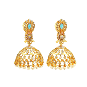 JeweleMarket Designer Dangle <b>Earrings</b> with Potstone and Pearl <b>Fine</b> Jhumki 10575653PGR - Product Image 2