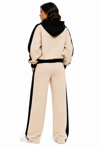 Ensemble de survêtement décontracté pour femme, tons neutres, avec panneaux contrastants sur la capuche et les manches, et pantalon droit décontracté – Fabricant en marque blanche - Product Image 2