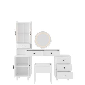 Toeletta Moderna Europea in Legno con Specchio Illuminato, Estensibile, per Camera da Letto e Uso Domestico, Realizzata in MDF - Product Image 5