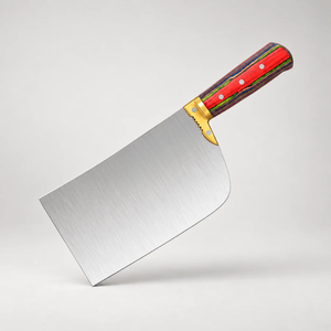 Cuchillo de Carnicero Multicolor Rojo y Verde con Hoja Ancha Plateada y Empuñadura Dorada para Carnicería, Cocina y Preparación de Alimentos Profesional - Product Image 1