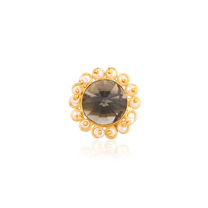 Green Tourmaline & Pearl Gemstone <b>Ring</b> for Women Trendy Brass Gold Plated <b>Adjustable</b> Jewelry - Product Image 1