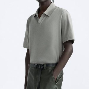 Wholesale Rate Trendy Men's Regular Fit Solid Color Pique Polo Shirt Short Sleeve V-Neck Casual Wear Turn <b>Down</b> Collar Polo Shirt - Product Image 3