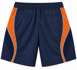 <b>Mens</b> Navy <b>Orange</b> Breathable Sport <b>Shorts</b> Mesh Side Panels Front Logo Elastic Drawstring Waist Zip Pockets for Running Training - Product Image 2