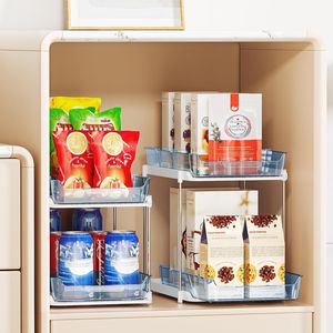 Organisateur de placard à pharmacie coulissant à 2 niveaux, rangement polyvalent pour salle de bain et cuisine, organisation empilable pour évier et garde-manger - Product Image 1