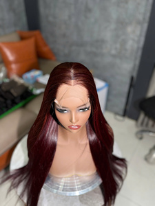 Perruque Full Lace Longue Rougeâtre Cheveux Indiens Remy Densité 130% Dentelle Suisse Transparente Cheveux de Bébé Taille Moyenne - Product Image 1