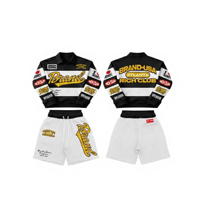 Ensemble polo et short streetwear pour homme en coton tricoté, tenue décontractée d'été avec impression de logo - Product Image 6