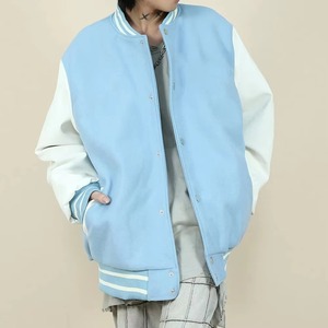 OEM Custom Women Cropped Varsity Jacket Chenille Embroidery <b>Wool</b> and Leather Letterman Bomber Jacket Streetwear Baseball Coat - Product Image 1