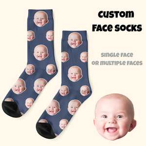 SPLENDID APPAREL Custom Face Crew <b>Socks</b> Digital Printing Unisex Breathable Knitted 95% <b>Polyester</b> Daily Wear Navy Blue Patterned - Product Image 1