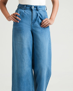 Jean en denim pour femme, coupe large, taille haute, coupe droite, en coton, délavage classique, pantalon décontracté pour le quotidien, cinq poches, logo personnalisé, OEM, vente en gros - Product Image 2