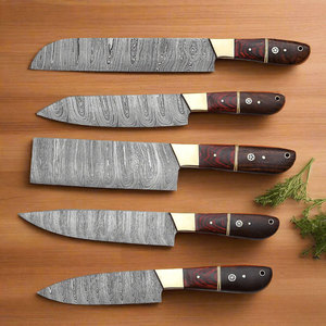 Ensemble de couteaux de cuisine en acier Damas avec étui en cuir, outils multi-usages pour couper, hacher, trancher et cuisiner - Product Image 1