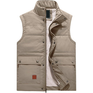 Men's <b>Brown</b> Stand Collar Puffer <b>Vest</b> With Fleece Lining Zipper Closure Casual Winter Outerwear - Product Image 4