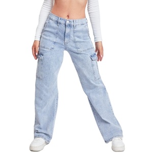 Pantalones Cargo de Mezclilla para Mujer, Estilo Retro Vintage Moderno, Holgados, con 6 Bolsillos, Ecológicos y Transpirables, Talla 26-40, Color Azul Hielo - Product Image 1