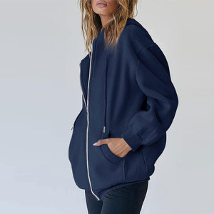Sudadera con capucha y cremallera para mujer, de manga larga, informal, de color liso, para invierno, estilo oversize - Product Image 4