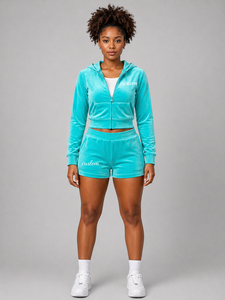 Conjunto de Chándal de Terciopelo Personalizado para Mujer, Sudadera con Cremallera y Pantalones Cortos, Ropa Casual para Descansar, Fabricante y Proveedor Mayorista OEM - Product Image 2