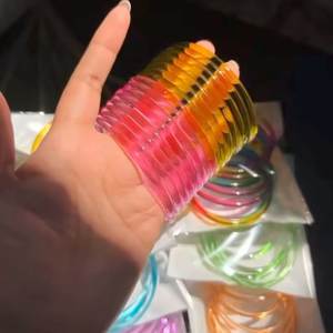 Colorful Dyed Geometric Model Angel Large Size Wedding Jewelry <b>Glass</b> Jelly <b>Bangles</b> Sets for Women - Product Image 6