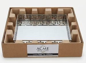 Premium <b>Square</b> <b>Mirrored</b> Serving Tray With Geometric Pattern Polished Metal Finish Elegant Design For Residential Use - Product Image 5