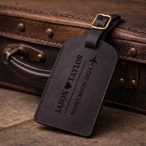 ป้ายติดกระเป๋าเดินทางหนังแท้พร้อมฝาปิดป้องกันข้อมูลส่วนตัว ป้ายกระเป๋าเดินทางสุดหรู ป้ายกระเป๋าเดินทางแบบกำหนดเอง ขายดี LMP-0215 - Product Image 1