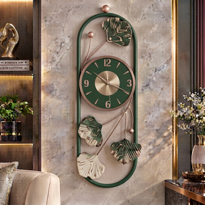 Gifted Ginkgo Leaf <b>Wall</b> <b>Clock</b> Green Metal Floral Art Decor <b>Modern</b> <b>Clock</b> for Living Room Home Style <b>Clocks</b> by Falah International - Product Image 1