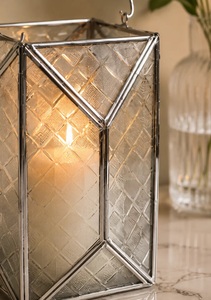 Hot Selling Silver Metal Framed Designer Glass <b>Hurricane</b> Candle Holder for Home and Events Decorations - Product Image 3