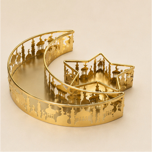 <b>Gold</b> Metal Ramadan <b>Tray</b> Set Moon Star Eid Mubarak <b>Serving</b> Platter Islamic Food Display Stand for Home Holiday Party Table Decor - Product Image 5
