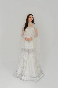 Conjunto de Salwar Kameez de Satén Tejido con Lentejuelas Blancas Bordadas, Vestido Formal para Mujer con Dupatta, Traje para Bodas y Festivales - Product Image 2