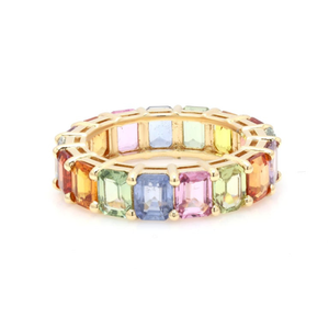 Bague éternité en or jaune 18 carats avec saphir taille coussin pour femme - Product Image 2