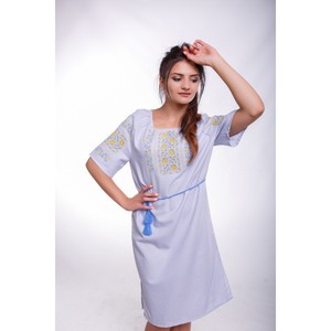 ชุดเดรสโบฮีเมียนผ้าลินินปักลายยูเครนสไตล์ตะวันตก แขนสั้น พร้อมเข็มขัดรัดเอว ราคาถูกและดีที่สุด - Product Image 3