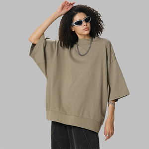 T-shirt à manches courtes surdimensionné pour homme, col rond, couleur unie, tricoté, coupe décontractée, blanc, gris, camel, noir, à prix raisonnables - Product Image 2