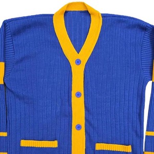 <b>Women's</b> Blue Yellow Contrast Knitted <b>Cardigan</b> Long Sleeve V Neck Casual <b>Button</b> Front Solid Color All Seasons Wear - Product Image 3