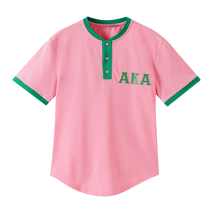 Camisa Henley Premium AKA Rosa Verde Blanco para Mujer, Casual, con Botones en el Cuello, Manga Corta, Prenda Premium - Product Image 1