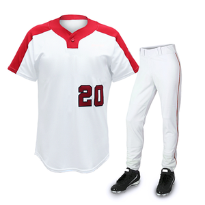 Uniforme de Béisbol Personalizado para Hombre, Jersey Blanco y Rojo con Pantalones Blancos, Transpirable, de Poliéster, para Equipos Adultos - Product Image 1