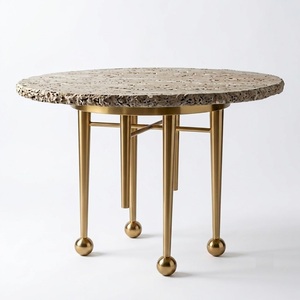 Elegance Premium <b>Round</b> Wooden <b>Side</b> <b>Table</b> with Brass Finish Accents Contemporary Design for Living Room Home Furniture - Product Image 2