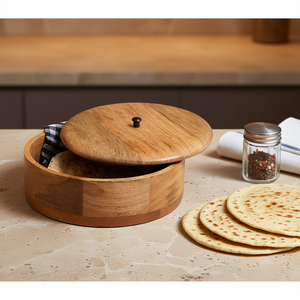 Premium Handcrafted Wooden Chapati Box with Spice Organizer <b>Kitchen</b> <b>Storage</b> Roti <b>Container</b> for Home Decor and Utility - Product Image 3