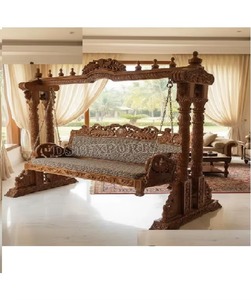 Balançoire sculptée à la main finition noire pour la maison DST FURNITURE Balançoire extérieure en bois classique finition noire coussin orange Jhula - Product Image 3