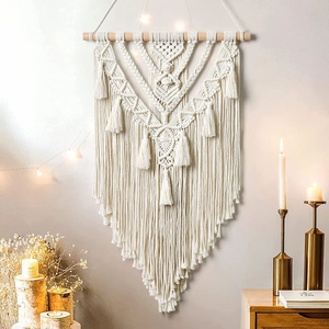 White Boho Macrame <b>Wall</b> Hanging Tapestry Cotton Rope Geometric Tassel <b>Wall</b> <b>Decor</b> for Bedroom Living Room Nursery 18 x 30 inches - Product Image 6