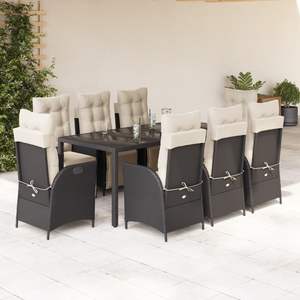 Conjunto de Comedor Grande para Jardín de Ratán Sintético Negro con Fundas Extraíbles - Product Image 1