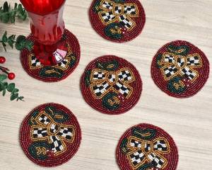 Handmade Beaded <b>Coasters</b> for Drinks or Coffee <b>Table</b>, Set , Christmas <b>Coasters</b> for Farmhouse Style <b>Table</b>, Decorative - Product Image 5