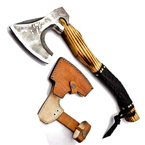 ขวานตีลวดลาย Burraq Custom ขนาด 19 นิ้ว ทำมือจากเหล็กกล้าคาร์บอน ด้ามไม้พะยูง สำหรับกิจกรรมกลางแจ้ง ตั้งแคมป์ ล่าสัตว์ ใช้ในครัวเรือน งาน DIY อุตสาหกรรม หรูหรา - Product Image 1