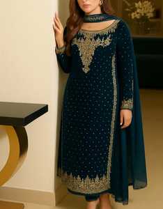 Traje de terciopelo bordado estilo pakistaní para mujer, color zinc, estilo moderno, precio mayorista y MOQ bajo 2026 - Product Image 1