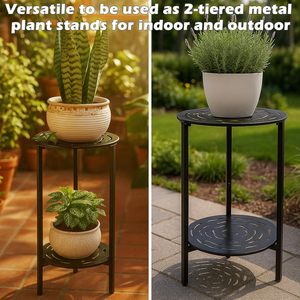 2 Tier <b>Round</b> Metal Side <b>Table</b> Rustproof Powder Coated - Nightstand Accent <b>Table</b> Flower Pot Holder for Balcony <b>Patio</b> - Product Image 3
