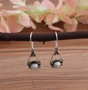 Boucles d'oreilles pendantes en perles d'eau douce naturelles, argent sterling 925, perles élégantes, bijoux en pierres précieuses, vente en gros pour femmes - Product Image 4
