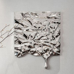 Obra de Arte Decorativa Hecha a Mano, Pintura Decorativa de Pared 3D, Arte de Pared Metálico Abstracto Plateado Brillante, Adorno de Pared para Sala de Estar - Product Image 1