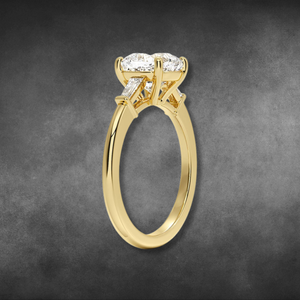 Lab Grown <b>Diamond</b> <b>Ring</b> 14KT 18KT Yellow Gold Cushion Cut Three Stone <b>Ring</b> With Tapered Baguette <b>Diamonds</b> For Ladies Fine Jewelry - Product Image 2