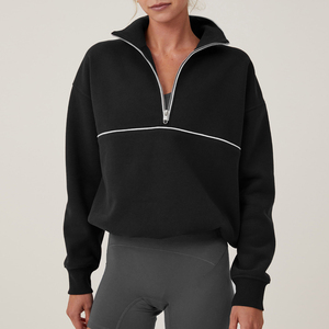 <b>Women's</b> <b>White</b> Fleece Quarter-Zip Hooded Sweatshirt Full Sleeve Regular Fit Casual Sportswear All Seasons 100% Organic Cotton - Product Image 2